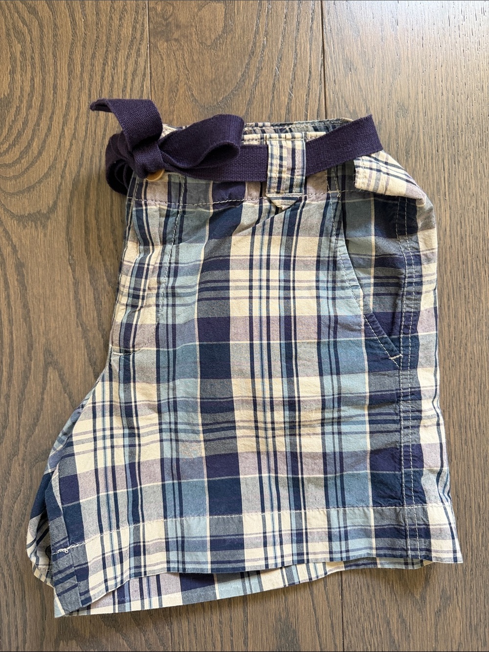GAP Plaid Tie-Waist Women’s Shorts - Navy, Purple & Cream - Picture 6 of 6